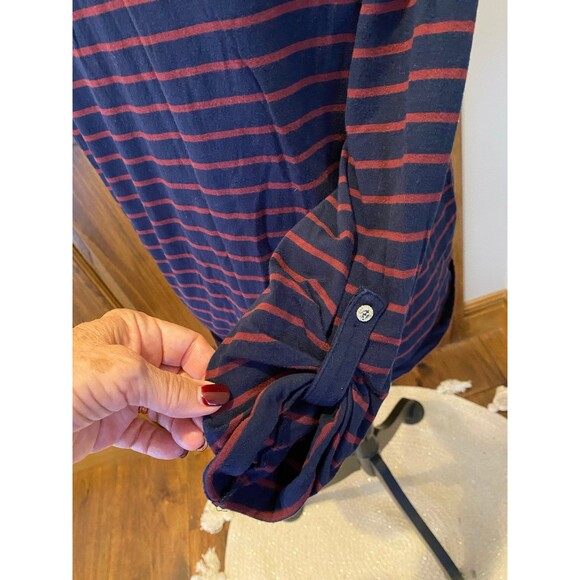 Anne Klein Petite XL Classy Navy Striped Gold Zipper Dressy Blouse Top - Picture 4 of 9